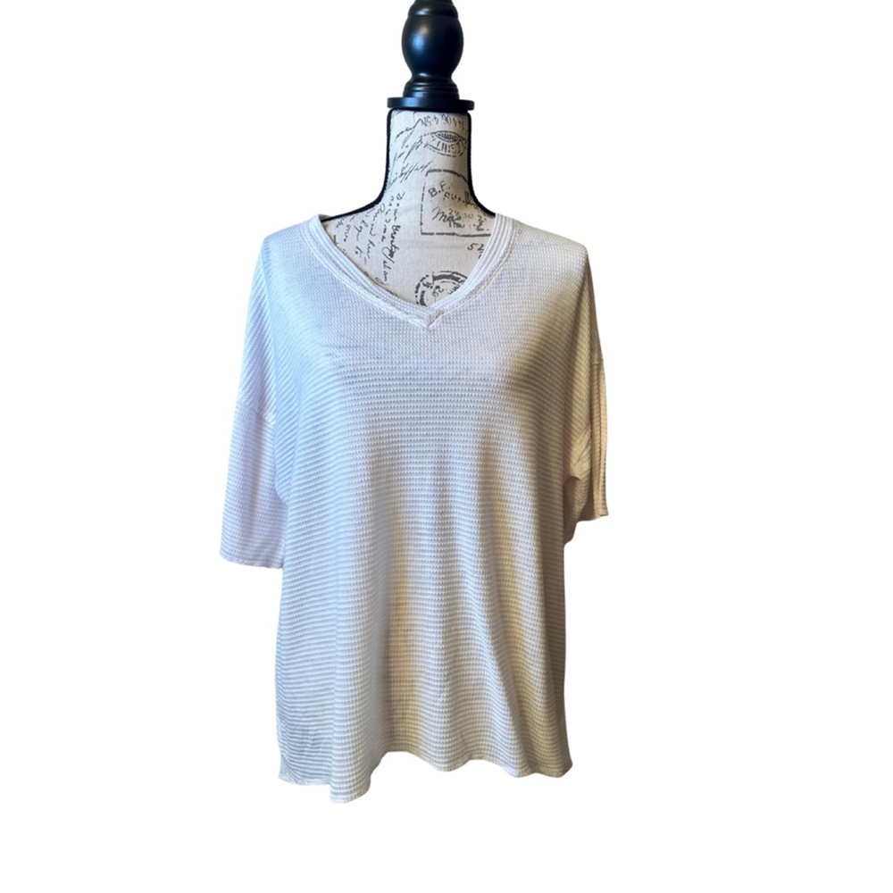 Project Social T Extra Small White Waffle Knit V Neck T Shirt